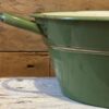 www.queensbrocanteboutique.nl webwinkel brocante vintage curiosa emaille keukenemaille groen teiltje