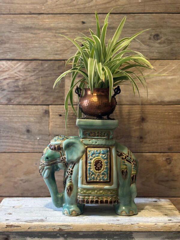 www.queensbrocanteboutique.nl webwinkel brocante vintage curiosa olifant plantentafeltje turquoise