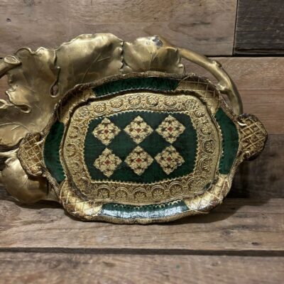 www.queensbrocanteboutique.nl webwinkel vintage brocante dienblad goud groen