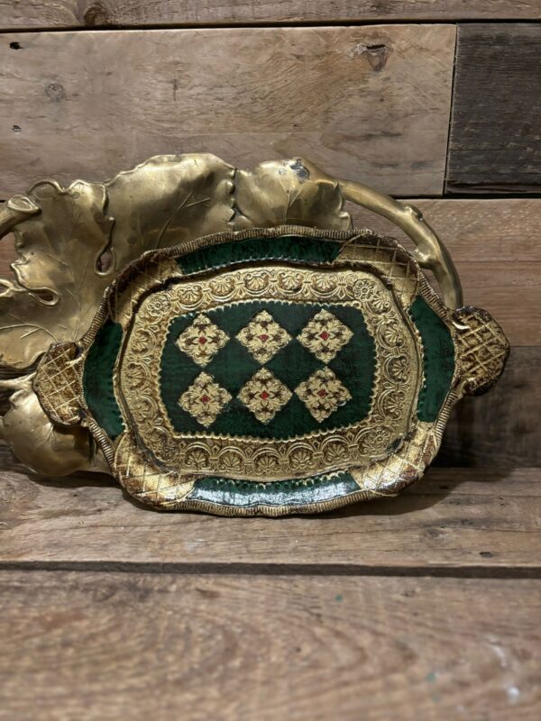 www.queensbrocanteboutique.nl webwinkel vintage brocante dienblad goud groen