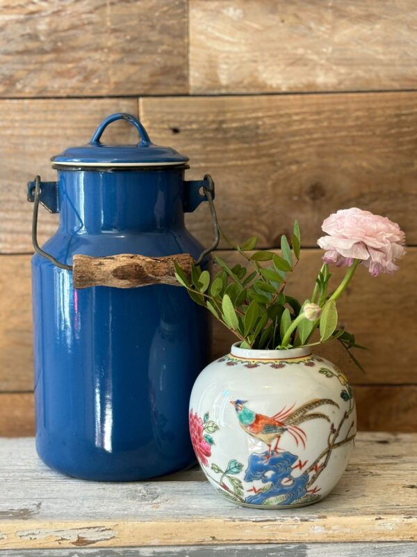 www.queensbrocanteboutique.nl webwinkel brocante vintage curiosa emaille blauw vetpot